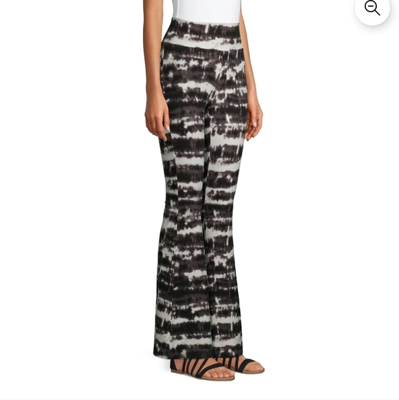 No Boundaries XL Black Cream Tie-Dye Flare Pants Striped Stretch Boho Wide Leg - Picture 15 of 16